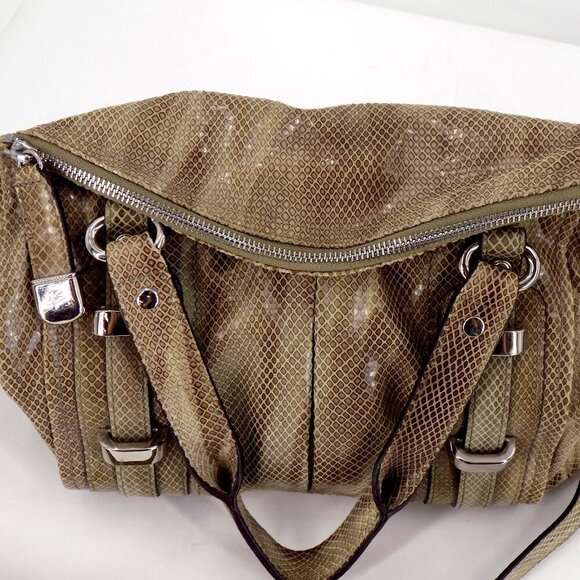 B. Makowsky Snake Embossed Leather Shoulder Handbag Brown Multi Leather - Picture 3 of 12